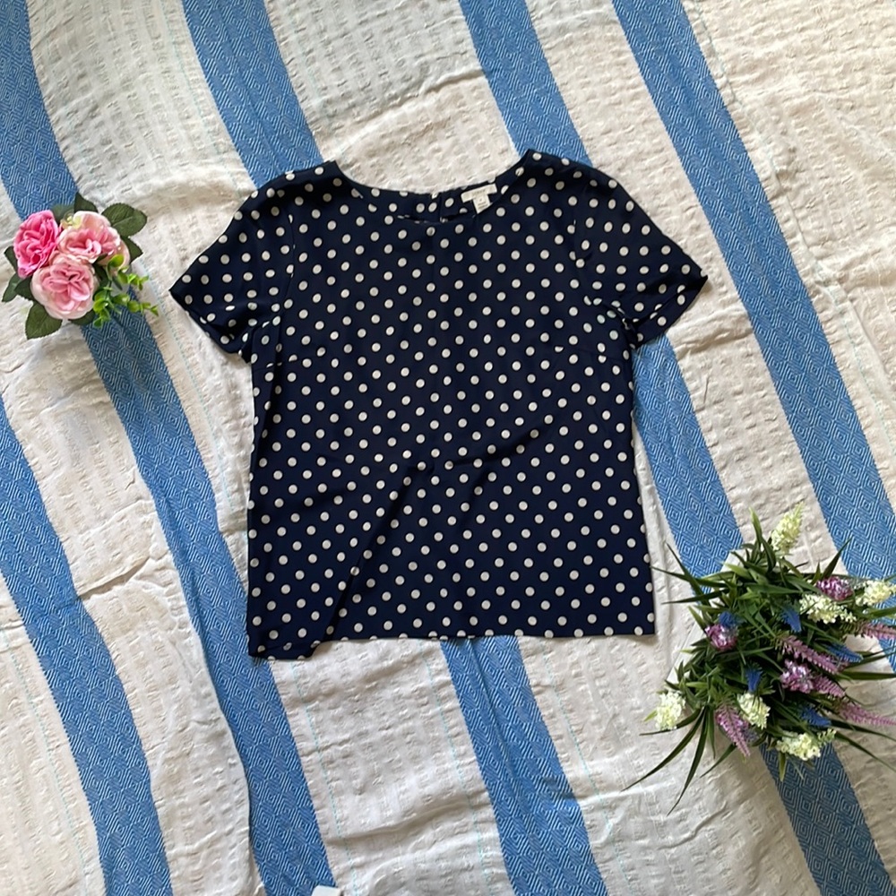 100% silk J. Crew zipper back polka dot blouse
